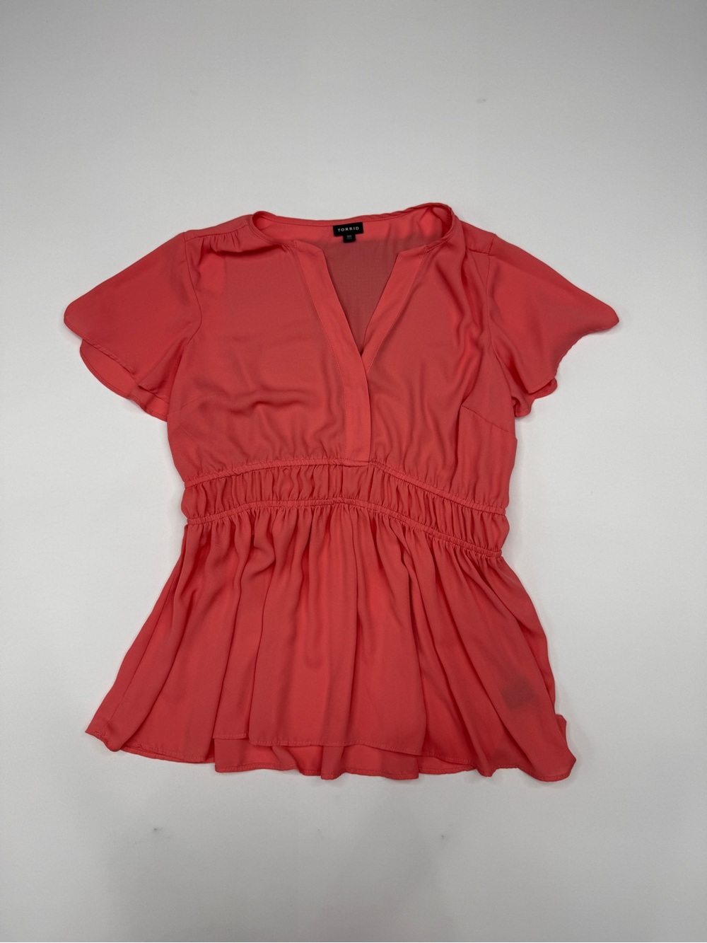 Torrid Coral Pink Smocked Waist Flutter Sleeve V-Neck Blouse Top